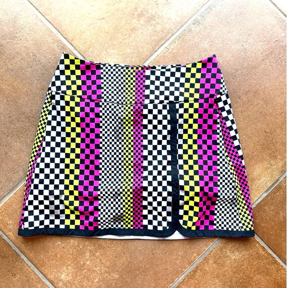 Kinona Sporty Neon Yellow and Pink Checkered Golf Skort with Deep Pockets size L - Picture 10 of 11